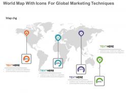 App world map with icons for global marketing techniques flat powerpoint design