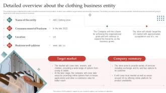 Apparel Business Plan Detailed Overview About The Clothing Business Entity BP SS