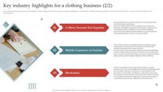 Apparel Business Plan Key Industry Highlights For A Clothing Business BP SS Downloadable Ideas