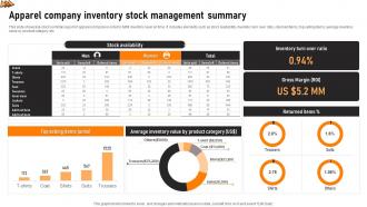 Apparel Company Inventory Stock Management Summary