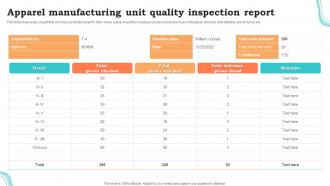 Apparel Manufacturing Unit Quality Inspection Report