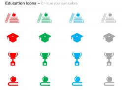 Apple books graduation cap trophy ppt icons graphics