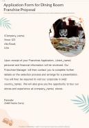 Application Form For Dining Room Franchise Proposal One Pager Sample Example Document