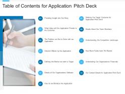 Application investor funding elevator table of contents for application pitch deck