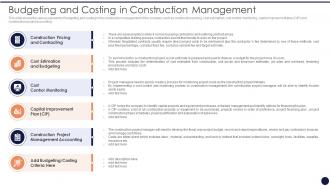 Application Management Strategies Budgeting And Costing In Construction Management