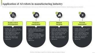 Application Of AI Robots In Manufacturing Industry Robot Applications Across AI SS
