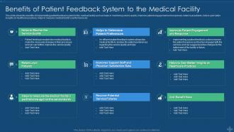 Application of patient satisfaction strategies benefits of patient feedback system medical facility