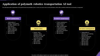 Application Of Polymath Robotics Transportation Ai Tool Application Of Artificial Intelligence AI SS V
