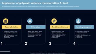Application Of Polymath Robotics Transportation Key AI Powered Tools Used In Key Industries AI SS V