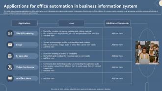 Applications For Office Automation In Business Information System
