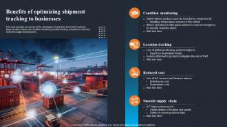 Applications Of IOT Benefits Of Optimizing Shipment Tracking To Businesses IOT SS