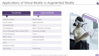 Applications Of Virtual Reality Vs Augmented Reality Ppt Professional Slide Download