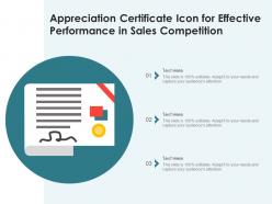 Appreciation Certificate Icon For Effective Performance In Sales Competition