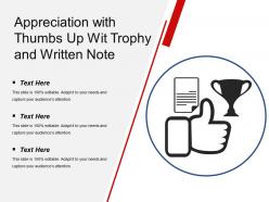 Appreciation with thumbs up wit trophy and written note