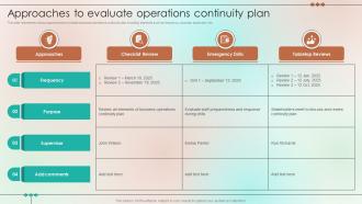 Approaches To Evaluate Operations Continuity Plan