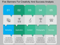 Apt five banners for creativity and success analysis flat powerpoint design