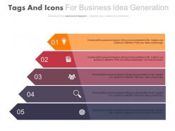 Apt five tags and icons for business idea generation flat powerpoint design