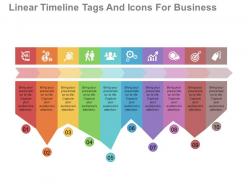 Apt linear timeline tags and icons for business data flat powerpoint design