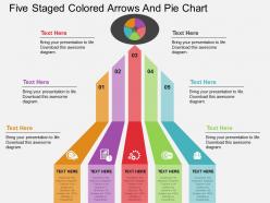 Aq five staged colored arrows and pie chart flat powerpoint design