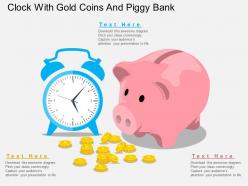 Ar clock with gold coins and piggy bank flat powerpoint design