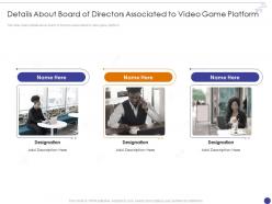 Arcade game details about board of directors associated to video game platform