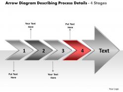 Arrow diagram describing process details 4 stages free flowchart program powerpoint templates
