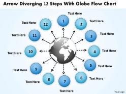 Arrow diverging 12 steps with globe flow chart arrows network software powerpoint templates