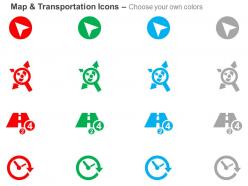 Arrow location navigation four lane road time ppt icons graphics