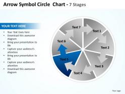 Arrow symbol pie circle showing circular flow in process chart 7 stages powerpoint templates 0712
