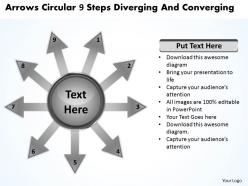 Arrows circular 9 steps diverging and converging processs powerpoint templates