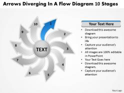 Arrows diverging flow diagram 10 stages circular process network powerpoint slides