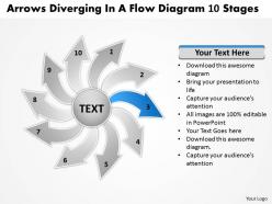 Arrows diverging flow diagram 10 stages circular process network powerpoint slides