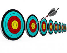 Arrows hits in center target stock photo