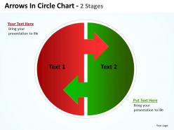 Arrows in circle chart 2 stages showing circular flow in process 2 halves powerpoint templates 0712