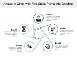 Arrows in circle with five steps points info graphics