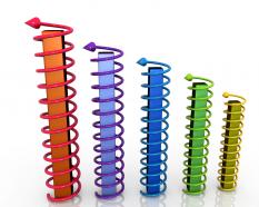 Arrows twisted around bars for growth graph stock photo