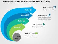 Arrows with icons for business growth and deals flat powerpoint design