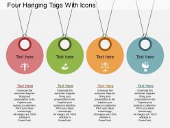 As four hanging tags with icons flat powerpoint design
