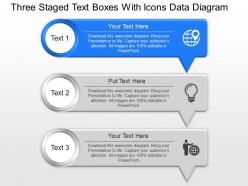 As three staged text boxes with icons data diagram powerpoint template slide