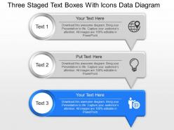 As three staged text boxes with icons data diagram powerpoint template slide