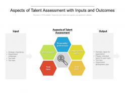 Aspects of talent assessment with inputs and outcomes