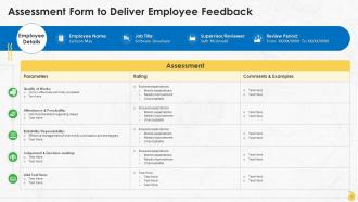 Assessment Form To Deliver Employee Feedback Training Ppt