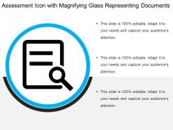 Assessment icon with magnifying glass representing documents