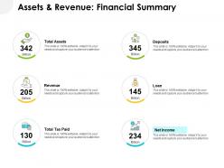 Assets And Revenue Financial Summary Ppt Powerpoint Format Ideas