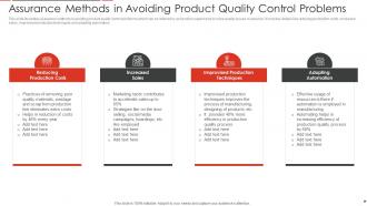Assurance Methods In Avoiding Product Quality Control Problems