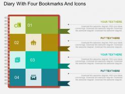 At diary with four bookmarks and icons flat powerpoint design