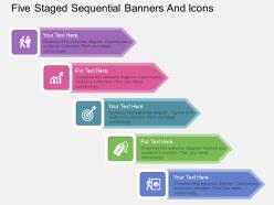 At five staged sequential banners and icons flat powerpoint design