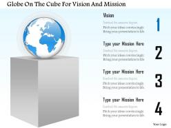 At globe on the cube for vision and mission powerpoint template