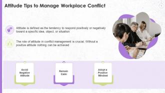 Attitude Tips To Manage Workplace Conflict Training Ppt