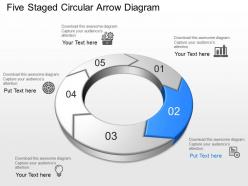Au five staged circular arrow diagram powerpoint template slide